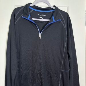 Tommy Bahama Goal Keeper 1/4 Zip Black Long Sleeve Top with Blue accents‎ Size L